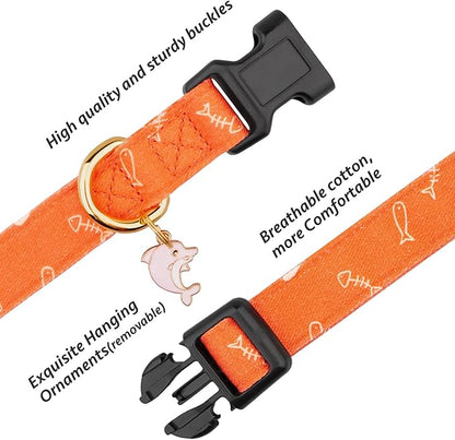 Cotton Handmade Dog Collar Cute and Distinctive Patterns Orange Fish with Pendant for Girl Boy Dogs Collars M