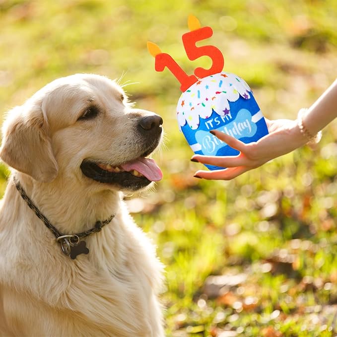 Dog Birthday Cake Toy Accessories for Girl Boy Gifts, Squeaky Plush Toy for Dog Birthday Party Decor Favor for Large, Medium and Small Dogs(15th,Blue)