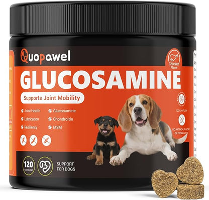 Hip and Joint Supplement for Dogs with Glucosamine, Chondroitin, MSM & Yucca - Glucosamine for Dogs，Joint Pain Relief Chews for Mobility & Discomfort-Chicken Flavor, 120 Count
