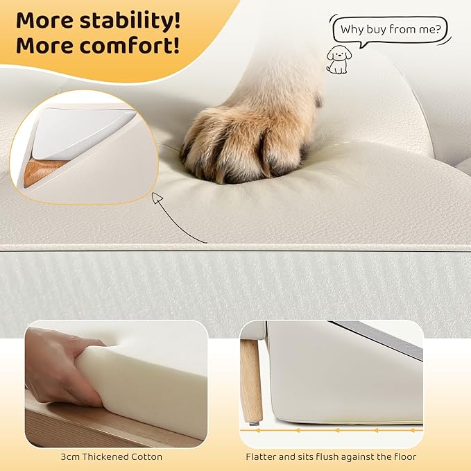 Dog Stairs for Small Dogs and Cats 16" H - with Encrypted Dot-Grip Non-Slip Surface, 2-in-1 Pet Ramp & Steps for Bed/Couch, Foldable Split Ottoman with Solid Wood Frame, Sturdy & Portable for Puppies
