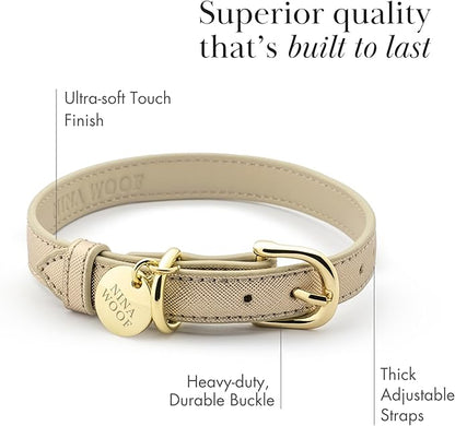 Rio Dog Collar Saffiano Vegan Leather Color Gold Size S