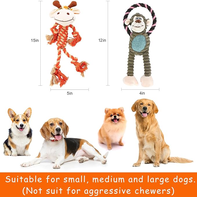 Rope Dog Toys to Keep Them Busy - Tug of War Dog Toys for Boredom Plush Interactive Squeaky Puppy Toys for Small Medium Large Dogs