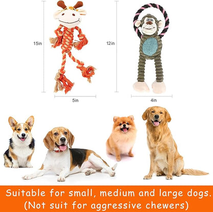 Rope Dog Toys to Keep Them Busy - Tug of War Dog Toys for Boredom Plush Interactive Squeaky Puppy Toys for Small Medium Large Dogs