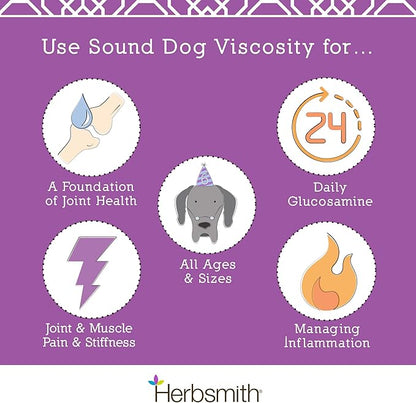 Herbsmith Sound Dog Viscosity – Advanced Joint Support for Dogs – Veterinarian Recommended Glucosamine for Dogs, Hyaluronic Acid, Chondroitin, MSM – 150g Powder