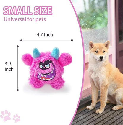 FCCUM Squeaky Plush Dog Ball, Dental Care, Skin-Friendly and Soft and Relieve Stress, Little Monster Plush Ball Toy Suitable for All Breeds (Rose Red, Small)