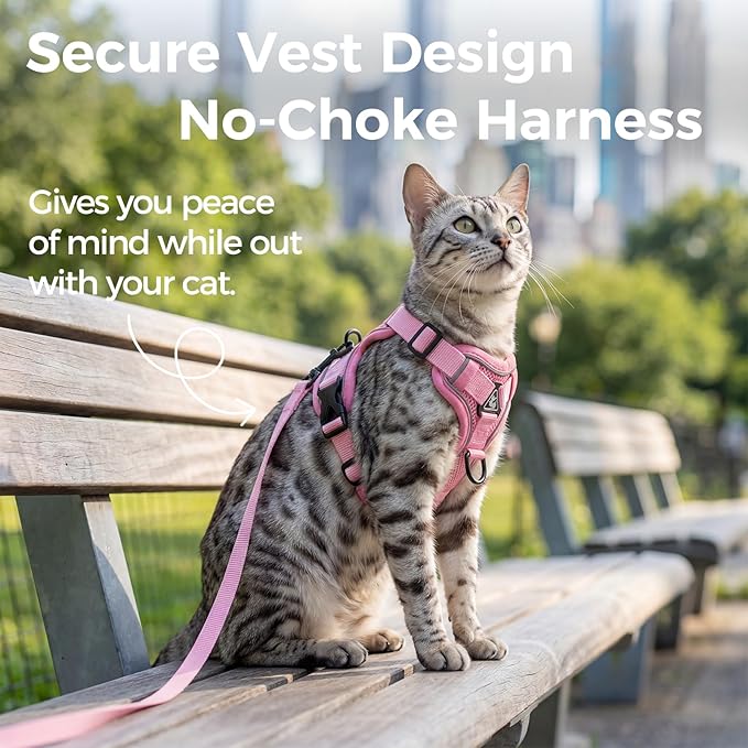 pangdi Cat Harness and Leash Set Escape Proof Tactical Small Kitten Harness Emotional Support Cat Vest, Pink, S