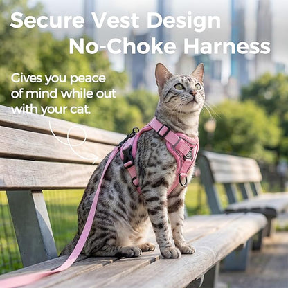 pangdi Cat Harness and Leash Set Escape Proof Tactical Small Kitten Harness Emotional Support Cat Vest, Pink, S