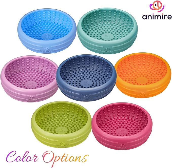 Dog Lick Bowl, Animire Freeze Lick Mat for Dogs, Non-Slip Slow Feeder Licking Bowl Enrichment Treat for Distraction Anxiety Relief, Food Grade Silicone, Dishwasher Safe(Dark Blue,L)