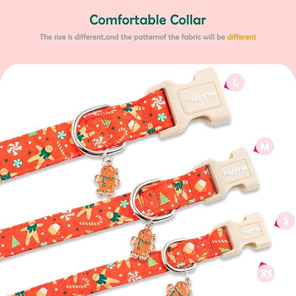 Faygarsle Christmas Dog Collar, Red Gingerbread Pattern, Plastic Buckle with Metal D-Ring, Holiday Pet Accessory, for Small Medium Large Dogs M