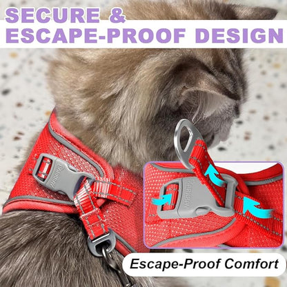 Cat Harness and Leash Set,Escape Proof Kitten Harness,Step in Adjustable Soft Lightweight,Easy Control,Reflective Strips Comfortable for Walking Travel(Red,S)