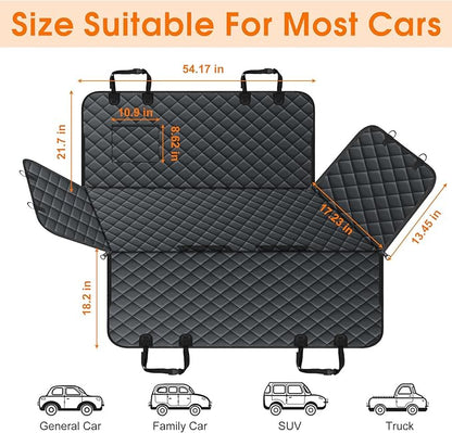NECKORY Waterproof Dog Car Seat Cover for Back Seat - Durable, Scratch Proof Pet Hammock with Nonslip Design & Storage Pockets, Fits Cars, SUVs, Trucks- S, Black