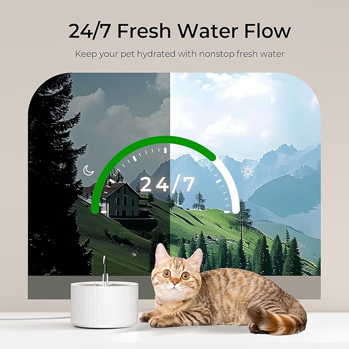 Voluas Ceramic Cat Water Fountain: 2.2L/74oz Cat Fountains for Drinking, Automatic Pet Water Dispenser with Ultra-Quiet Pump and Replacement Filter, Kitty Watering Supplies Indoor Easy Clean BPA-Free