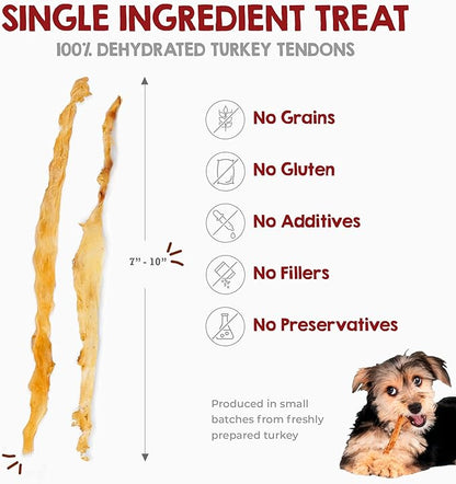Riley's Turkey Tendons for Dogs - Single Ingredient Dehydrated Turkey Treats for Small & Large Dogs - Made in USA - Promotes Dental Health - 8 oz