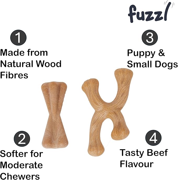 Fuzzl Puppy & Small Dog Chew Toy Beef Flavour Twin Pack - Bone and Crossbone - Soft Enrichment Dog Toys for Puppies and Small Dogs