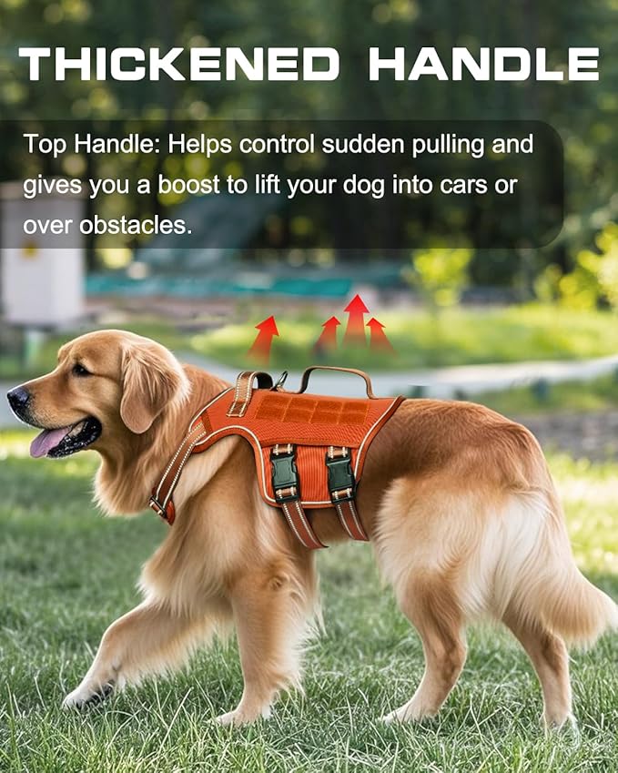 Tactical Dog Harness Medium Sized, Heavy Duty No Pull Dog Harness with Handle, Easy On and Off Service Dog Vest with Molle System, Reflective Pet Vest for Walking Hiking Training