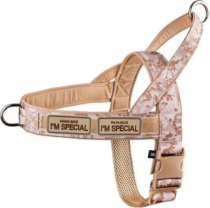 No Pull Dog Harness for Medium Large Dogs, Escape Proof Adjustable Dog Harness Brown Camo, M