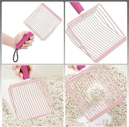 Apidgrowth Cat Litter Scoop, 2-in-1 Detachable Ergonomic Handle, Metal, Bar Grid Shape with Suspendable Cord (Pink)