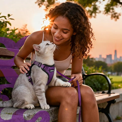 rabbitgoo Cat Harness and Leash for Walking, Escape Proof Soft Adjustable Vest Harnesses for Cats, Easy Control Breathable Reflective Strips Jacket, Purple, S
