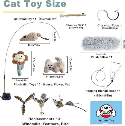 CUUOOT 7-in-1 Kitten Toys for Indoor Cats with Washable Adhesive Suction Cup, Hanging Interactive Cat Toys, Silvervine Stick and Sisal Chew Rope Catnip Teething Toy for Bored Kitten