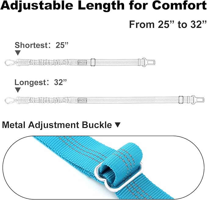 APakBak Dog Seat Belt for Car, Adjustable Dog Car Harness Seatbelt for Small Medium Large Dogs, Heavy Duty Travel Safety Restraint with Locking Aluminum Hook & Reflective Nylon Strap, Light Blue