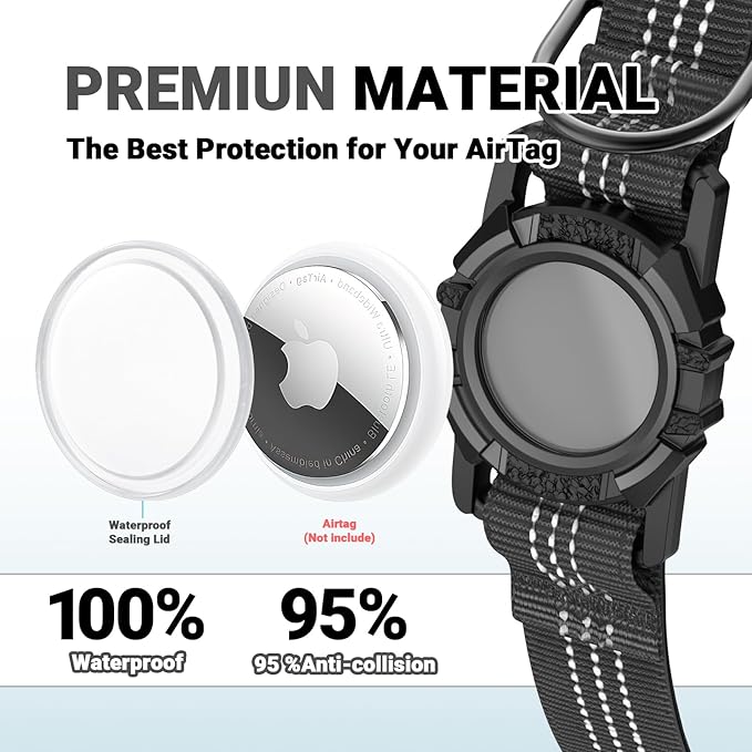 HDDTTZ AirTag Dog Collar, IP68 Waterproof Integrated Air Tag Dog Collars with Reflective, Ultra-Durable, Comfortable Padded, Heavy Duty Dog Collars for Small Medium Large Dogs, S (10.6"-13.6"), Black