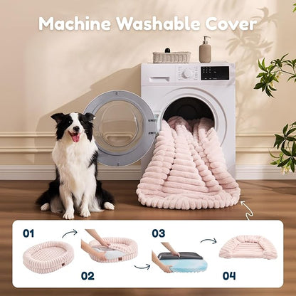 Dog Bed Large Sized Dog - Luxury Striped Faux Fur Waterproof Pet Couch with Removable Washable Cover, Orthopedic Pet Bed with Bolster Sides for Sleeping, Pink