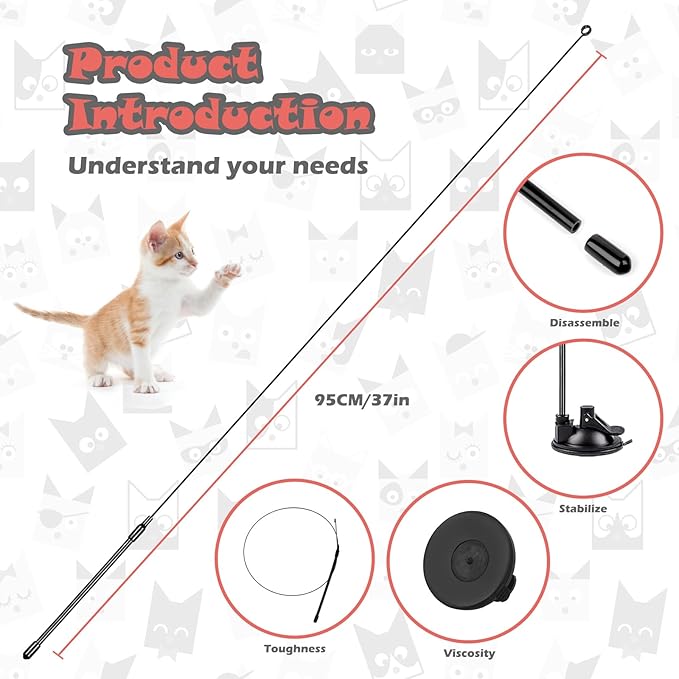 Greoil Cat Toys for Indoor Cats,Interactive Cat Toys for Bored Indoor Adult Cats 7 Pack Cat Teaser Cat Toys, 2 Pack Flexible Steel Wire and 4 Pcs Replacement Feather Refills with Balls and Birds