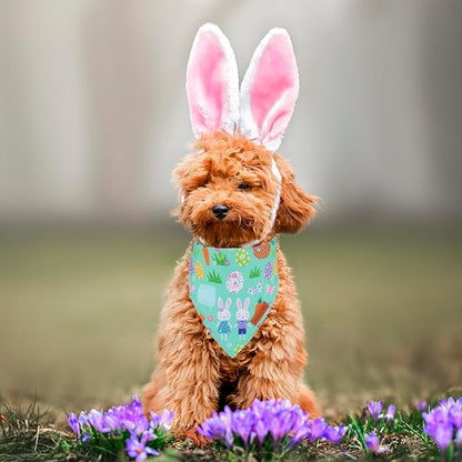 PTDECOR Easter Dog Bandana, Reversible Rabbit Easter Egg Dog Scarf, Multi Size, White Green Bandanas for Small Pets (White&Green, Small)