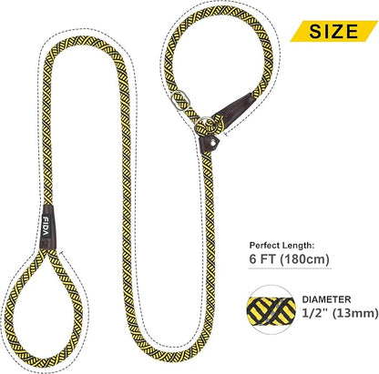 Fida Slip Leads for Dogs, 6 FT x 1/2" Dog Leash Heavy Duty Comfortable Strong Rope Lead for Large, Medium Dogs, No Pull Pet Training Leash with Highly Reflective,Yellow