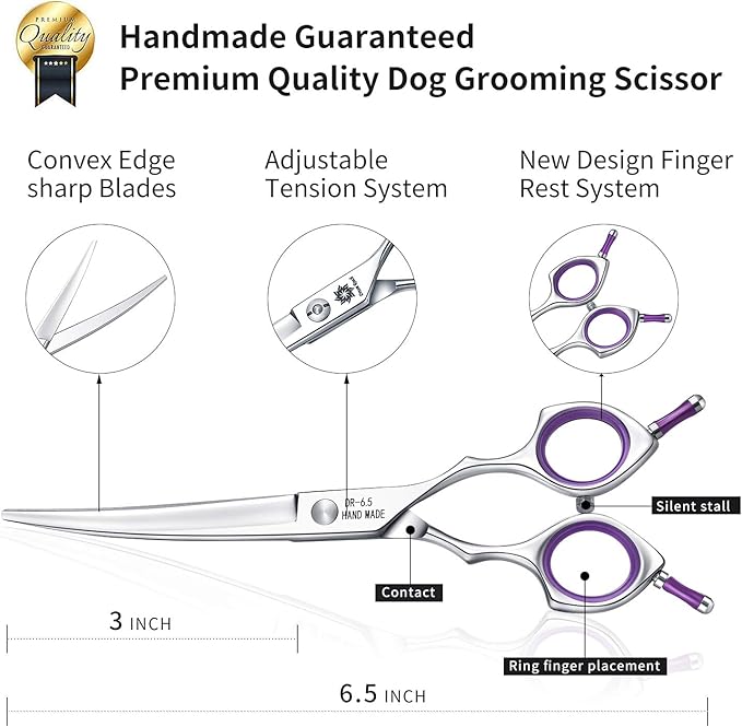 Dream Reach Dog Grooming Scissors - 6.5" Professional Sharp Downword Curved Shears with Ergonomic Handle for Cats Dogs