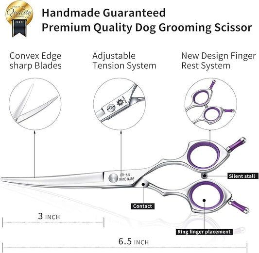Dream Reach Dog Grooming Scissors - 6.5" Professional Sharp Downword Curved Shears with Ergonomic Handle for Cats Dogs