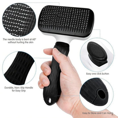 Self Cleaning Slicker Brush, Dog Cat Bunny Pet Grooming Shedding Brush, Easy to Remove Loose Undercoat, Pet Massaging Tool Suitable for Pets with Long or Short Hair (Black)