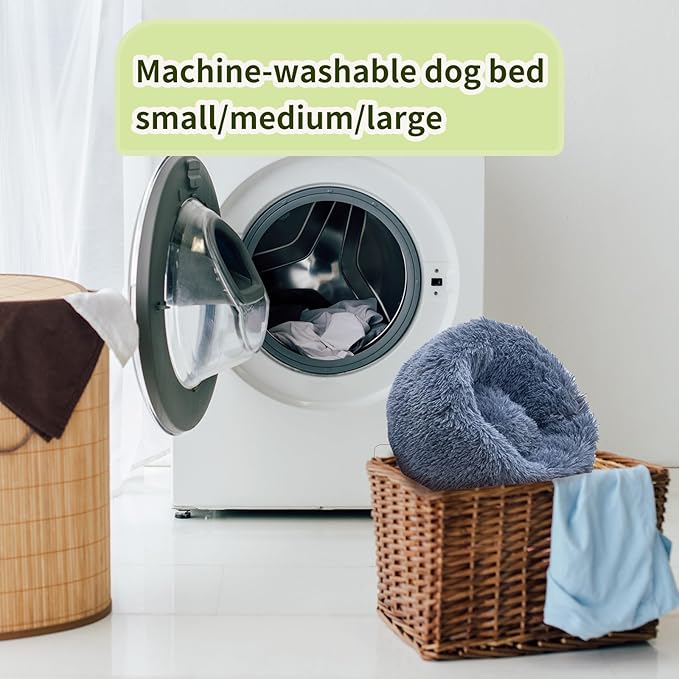 Comfort Donut Dog Bed for Small Dogs, Cat Bed & Pet Bed for Indoor Use, Medium Size with Soft Plush, Round Dog Beds for Large Dogs and Cats (Gray, 20''Lx20''Wx8''Th)