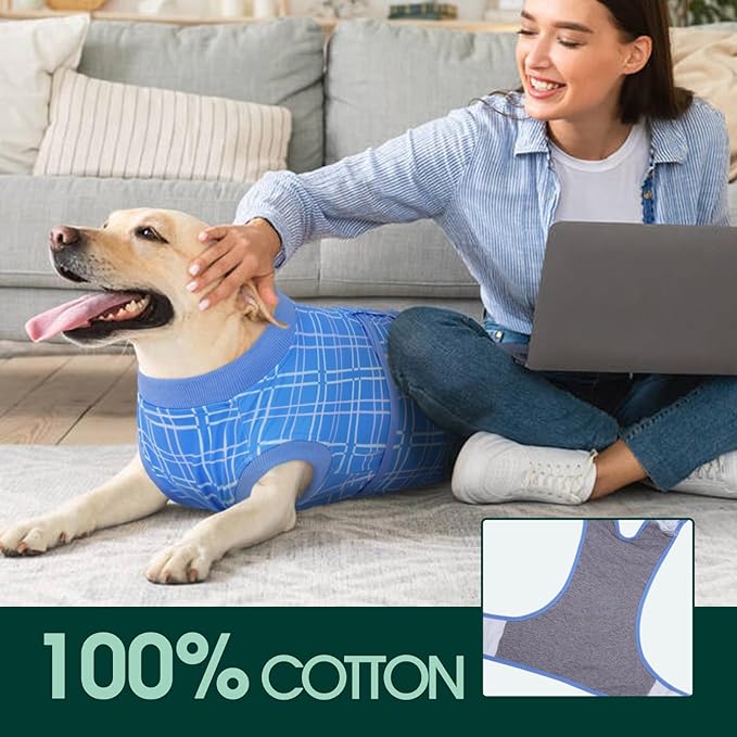 Kuoser Dog Recovery Suit for Female Male Dogs, Post-Surgery Bodysuit for Spay Neuter, Dog Onesie After Surgery, Anti-Licking Pet Surgical Recovery Suit, Blue XXL