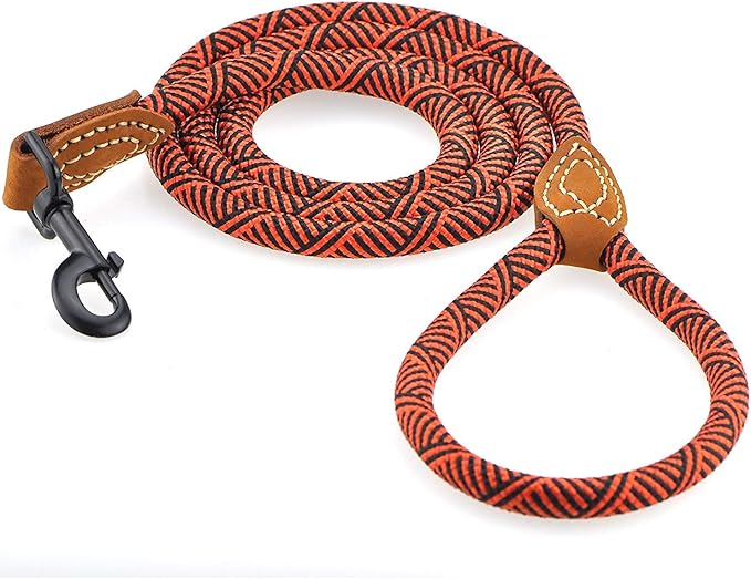 Mile High Life | Mountain Climbing Dog Rope Leash with Heavy Duty Metal Sturdy Clasp | Genuine Leather Tailored Connection with Strong Stitches (Red, 72 Inch (Pack of 1))