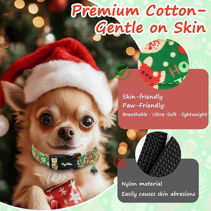 Christmas Dog Collar for Medium Dogs, Adjustable Green Small Dog Collars with Gingerbread Man Pattern, Cute Dog Christmas Collar for Dogs, Winter Holiday Dog Collar for Girl Boy Dog-M