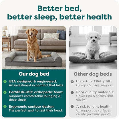 Furhaven Orthopedic Dog Bed for Large Dogs w/ Removable Bolsters & Washable Cover, For Dogs Up to 95 lbs - Faux Fur & Velvet Sofa - Dark Sage, Jumbo/XL
