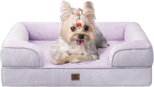 EHEYCIGA Orthopedic Dog Bed for Small Dogs, Waterproof Memory Foam Small Pet Beds with Sides, Non-Slip Bottom and Egg-Crate Foam Medium Dog Couch Bed with Washable Removable Cover, Lilac