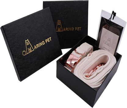 ARING PET Dog Collar and Leash Set, Soft White Velvet Dog Collar and Leash, Adjustable Collars for Dogs