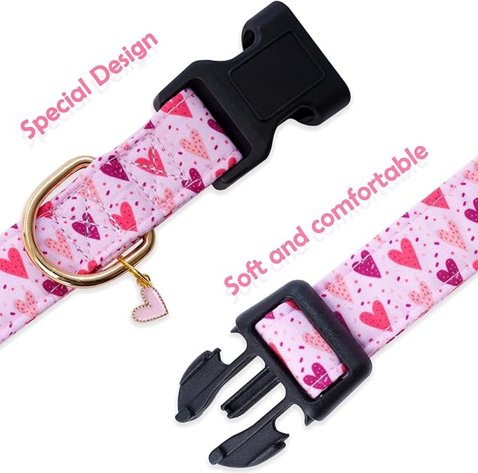 Faygarsle Dog Collar for Small Medium Large Dogs Cute Puppy Collars Valentine's Day Heart Print Dog Collar Pink and Purple Hearts L