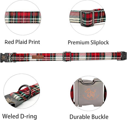 Elegant little tail Dog Collar, Christmas Red Plaid Pet Collar Cute Dog Collars Male or Female Pet Gift Adjustable Dog Collar for X-Small Dogs