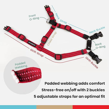 Wildebeest Valencia No Pull Dog Harness | Front and Back Leash Clips | Soft Padded Straps | Lightweight, Adjustable, Easy On/Off for Training and Dog Walking | Large Red
