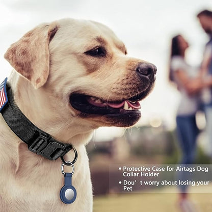 DAGANXI Tactical Dog Collar, Adjustable Military Training Nylon Dog Collar with Control Handle and Heavy Metal Buckle for Medium and Large Dogs, with Patches and Airtags Case (M, Black)