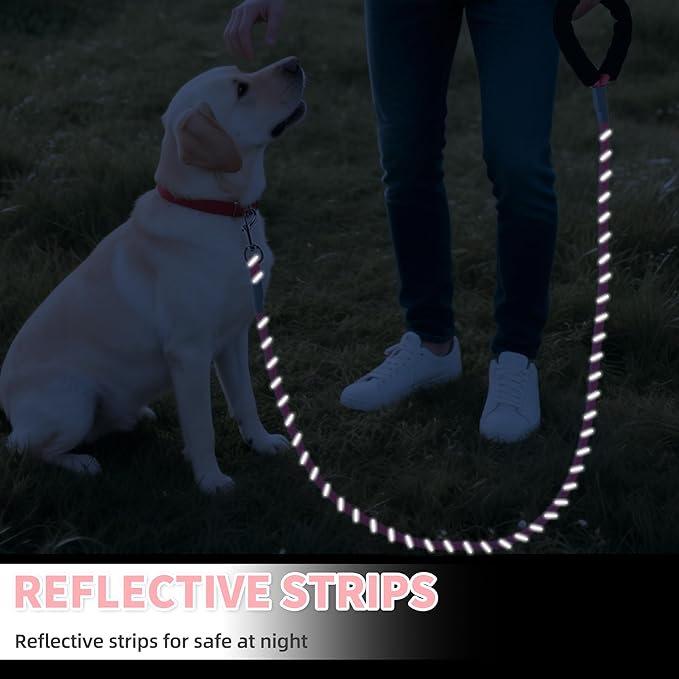 Mile High Life Reflective Dog Leash, with Comfortable Padded Handle, Pink Nylon Rope Leash with Steel Tips, Heavy Duty 4 Feet Pet Leashes (Pink,60 Inches)