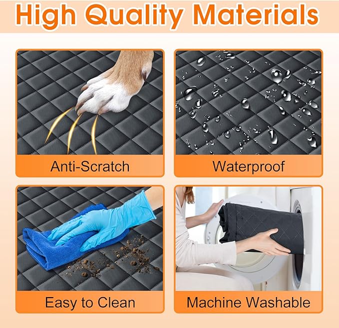 NECKORY Waterproof Dog Car Seat Cover for Back Seat - Durable, Scratch Proof Pet Hammock with Nonslip Design & Storage Pockets, Fits Cars, SUVs, Trucks- S, Black/Orange