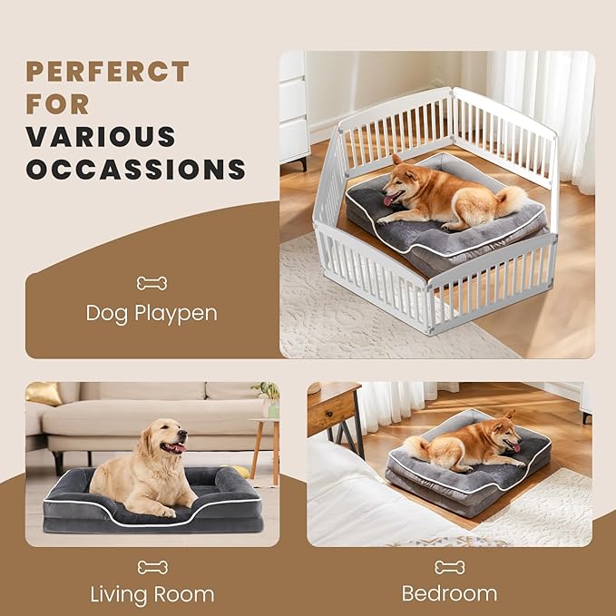 DUMOS Dog Beds, Orthopedic Medium Large Dog Bed, Machine Washable with Memory Foam, Waterproof Comfort Pet Beds with Sides, 35x25 Inch Medium Sized Grey