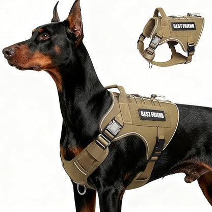 Tactical Dog Harness for Large Dogs,No Pull Military Dog Vest with Handle,Reflective Heavy Duty Pet Harness for Walking Hiking Training Brown L