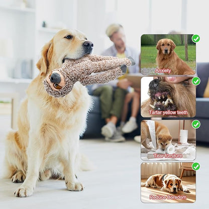 BUYPOW Cattle No Stuffing Dog Toys for Large Dogs, Squeaky Crinkle Interactive Dog Animals, Plush Teething Toys to Keep Them Busy, Cute Funny Dogs Gifts for Small Medium Large Breed