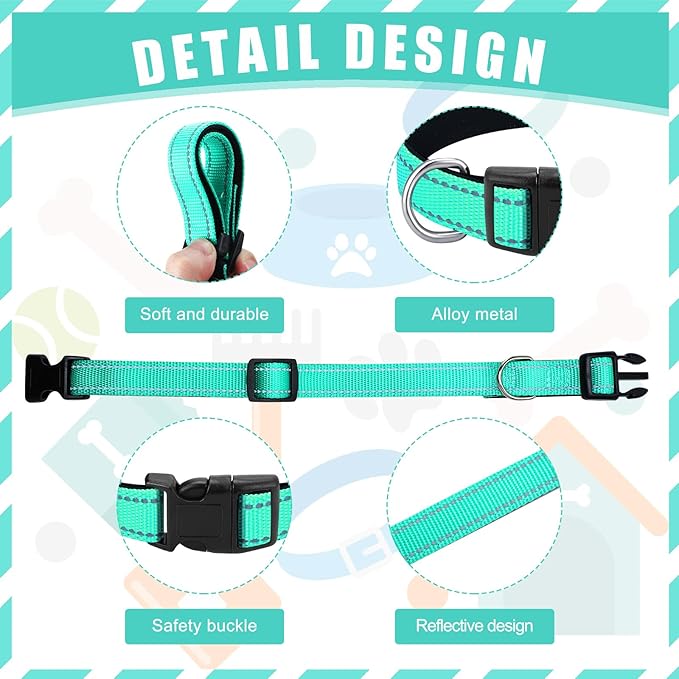 6 Pcs Reflective Dog Collar Soft Padded Breathable Adjustable Nylon Pet Collar with Safety Locking Buckle for Dogs Cats Puppy Pets Accessories(Small,Fresh Color)