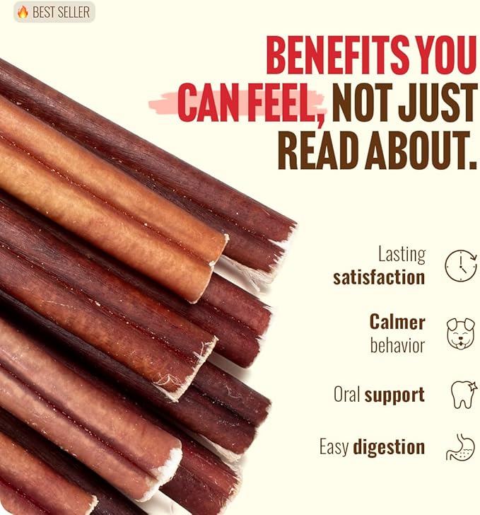 Natural Farm Odor-Free Bully Sticks (6 Inch, 25 count),1.3 lb. Bag, Fully Digestible 100% Beef Pizzle Chews,Grass-Fed, Non-GMO,Grain-Free, Natural Long-Lasting Chews for Small & Large Dogs. Pack of 25